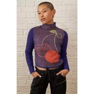 Urban Outfitters Shauna Jaquard Cherry Mock Neck Sweater